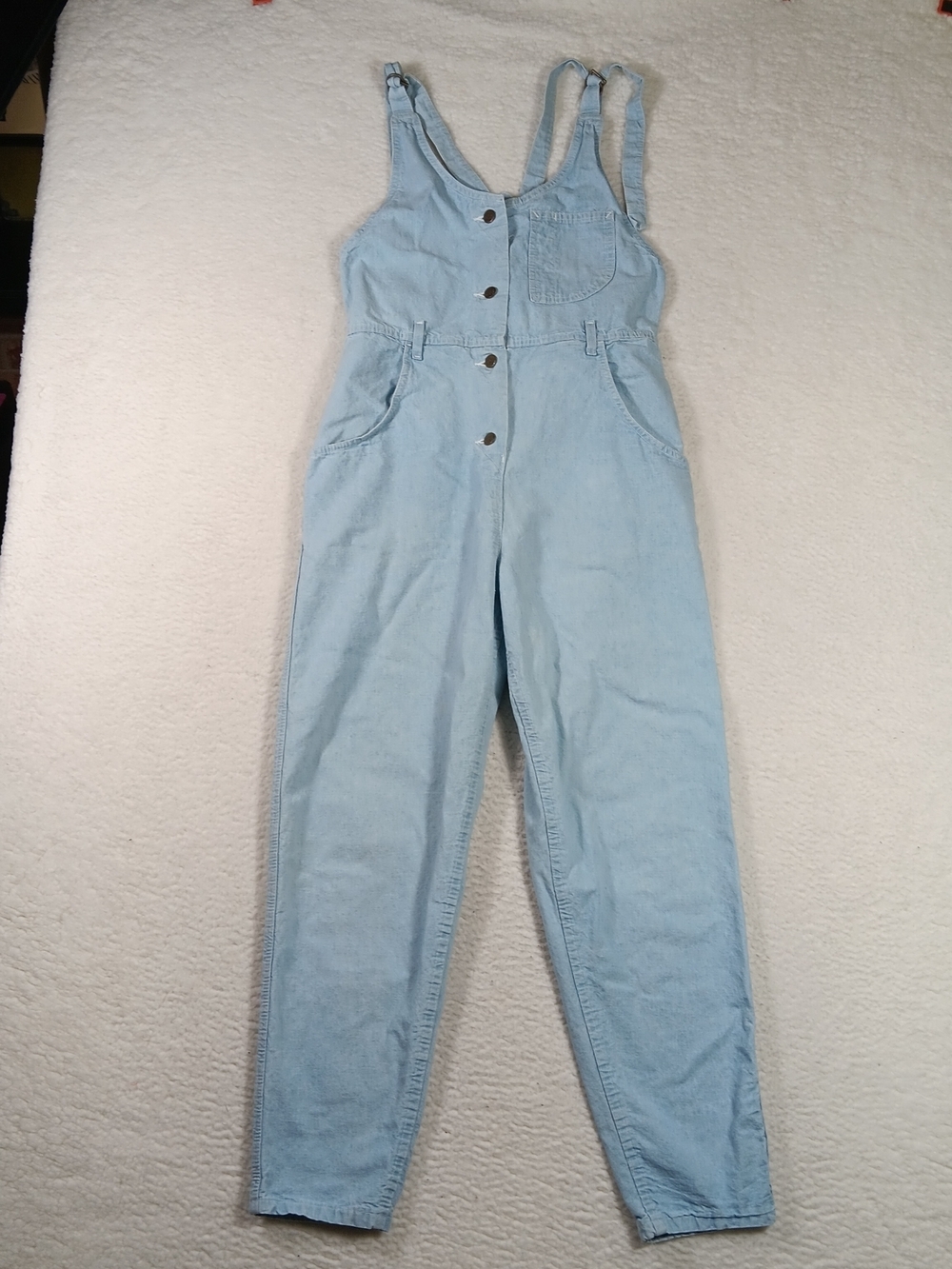 Vintage 90s Lee Overalls Womens 11/12 Blue Button Front Bib Light Wash Pockets